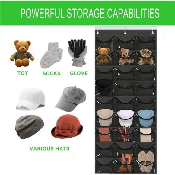 Hanging Hat Rack Organizer 27 Pocket Over Door Holder for Baseball Caps Black - Picture 5 of 8